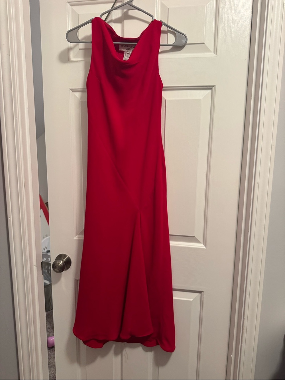 Vintage 90s Jones New York Red Chiffon Cowl Neck Maxi Formal Gown Size 6